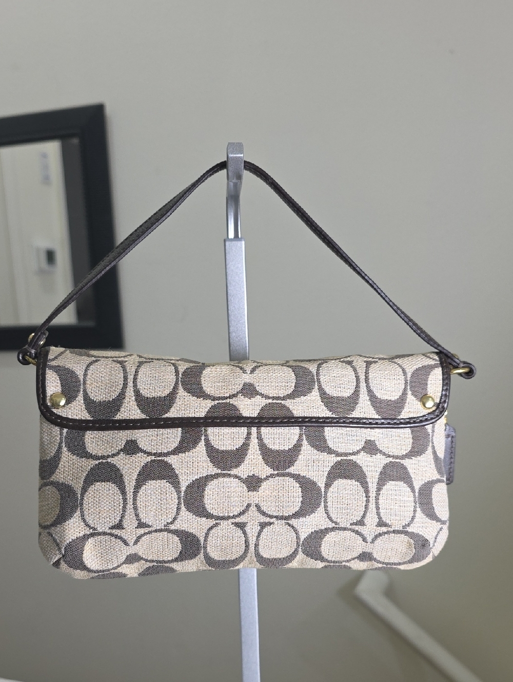 COACH Kristin Signature Fabric/Mahogony Leather Trim Large Wristlet/Minibag EUC - Picture 7 of 16